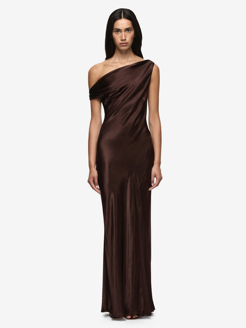 SOL ASYM DRESS - DARK CHOCOLATE
