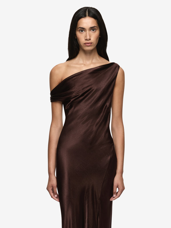 SOL ASYM DRESS - DARK CHOCOLATE