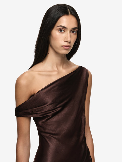 SOL ASYM DRESS - DARK CHOCOLATE
