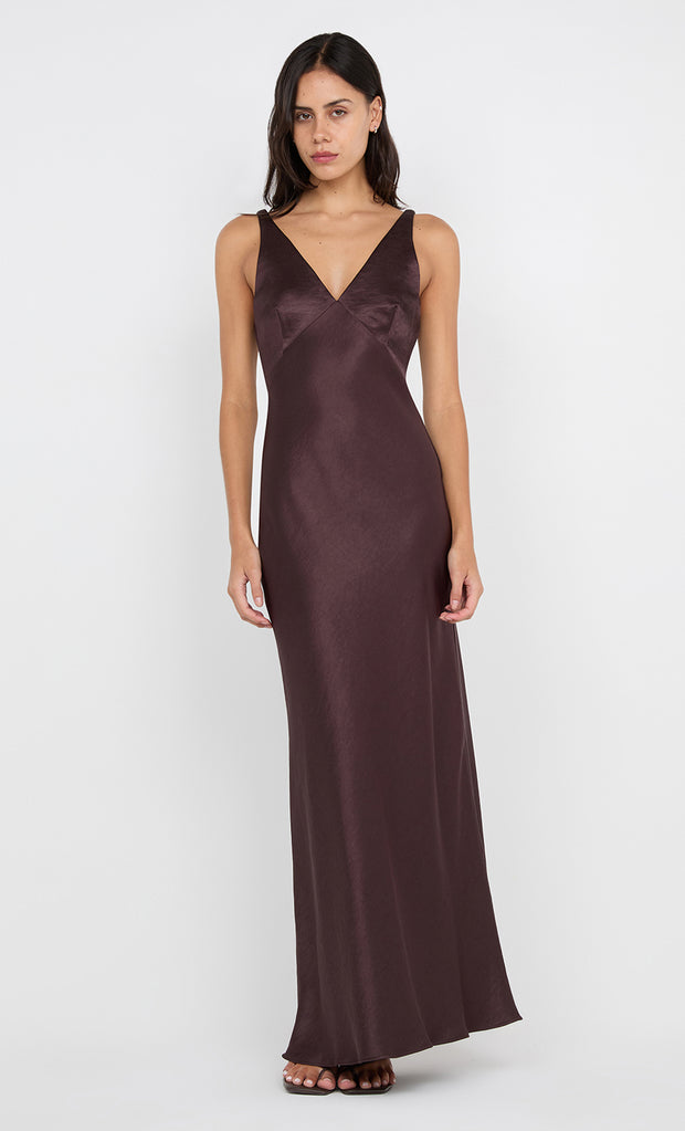 AUSTEN V NECK MAXI DRESS - DARK CHOCOLATE