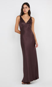 AUSTEN V NECK MAXI DRESS - DARK CHOCOLATE