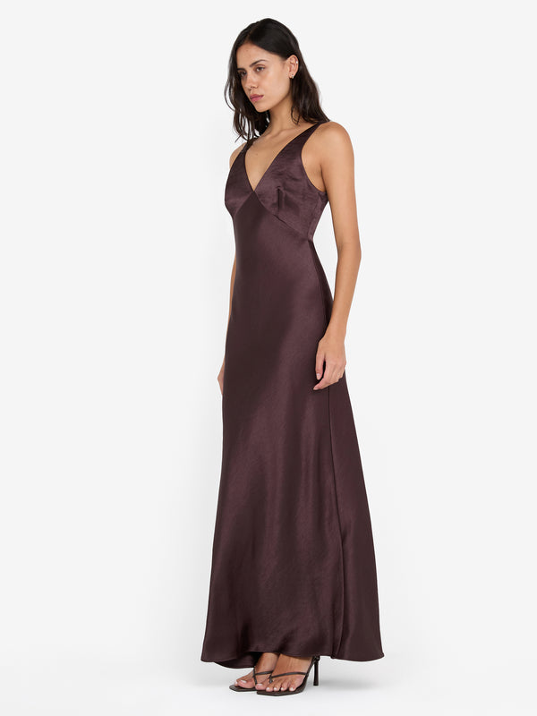 AUSTEN V NECK MAXI DRESS - DARK CHOCOLATE