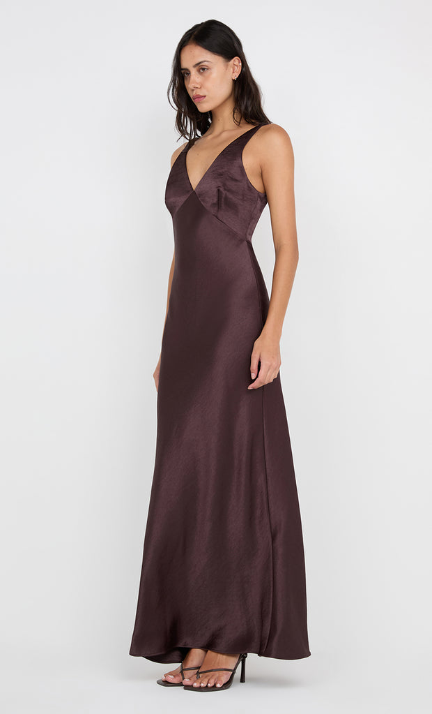AUSTEN V NECK MAXI DRESS - DARK CHOCOLATE