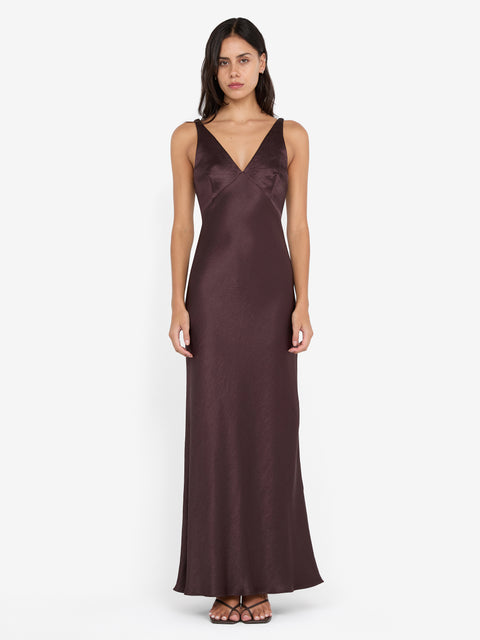 AUSTEN V NECK MAXI DRESS - DARK CHOCOLATE