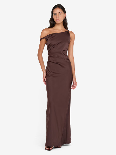 LUNETTA TWIST STRAP DRESS - DARK CHOCOLATE