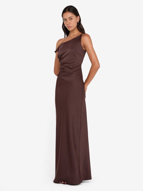 LUNETTA TWIST STRAP DRESS - DARK CHOCOLATE