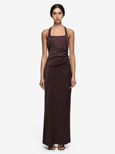 MELODY HALTER MAXI DRESS - DARK CHOCOLATE