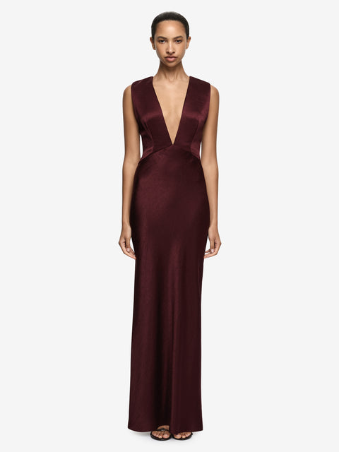 MELODY V MAXI DRESS  - PLUM