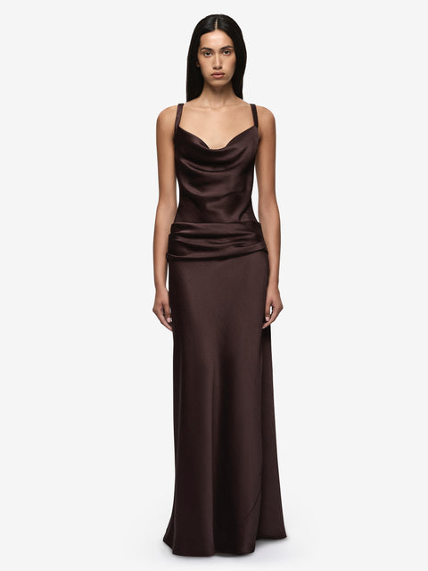 MELODY COWL NECK MAXI DRESS - DARK CHOCOLATE
