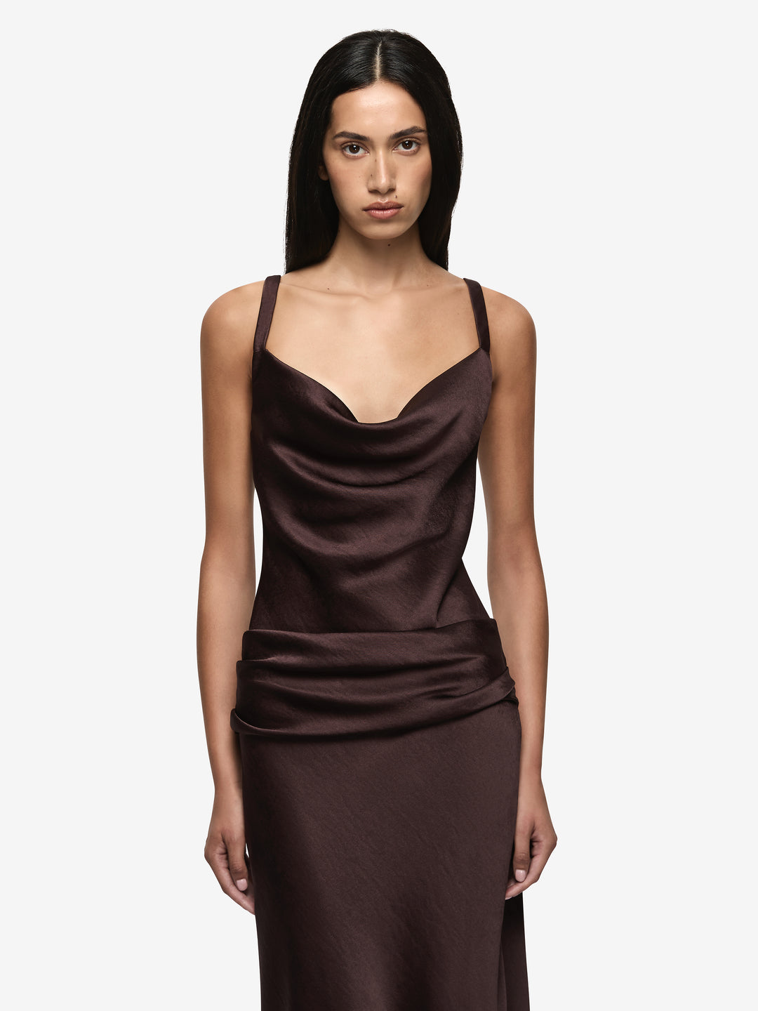 MELODY COWL NECK MAXI DRESS - DARK CHOCOLATE