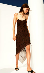 FLORENTINE ASYM MIDI DRESS - CHOCOLATE/BLACK