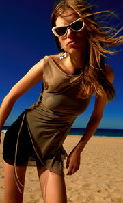 HAYDEN ASYM MINI DRESS - TAUPE/BLACK