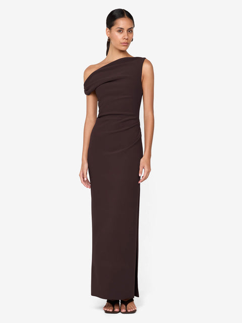 LEORA ASYM MAXI DRESS - DARK CHOCOLATE