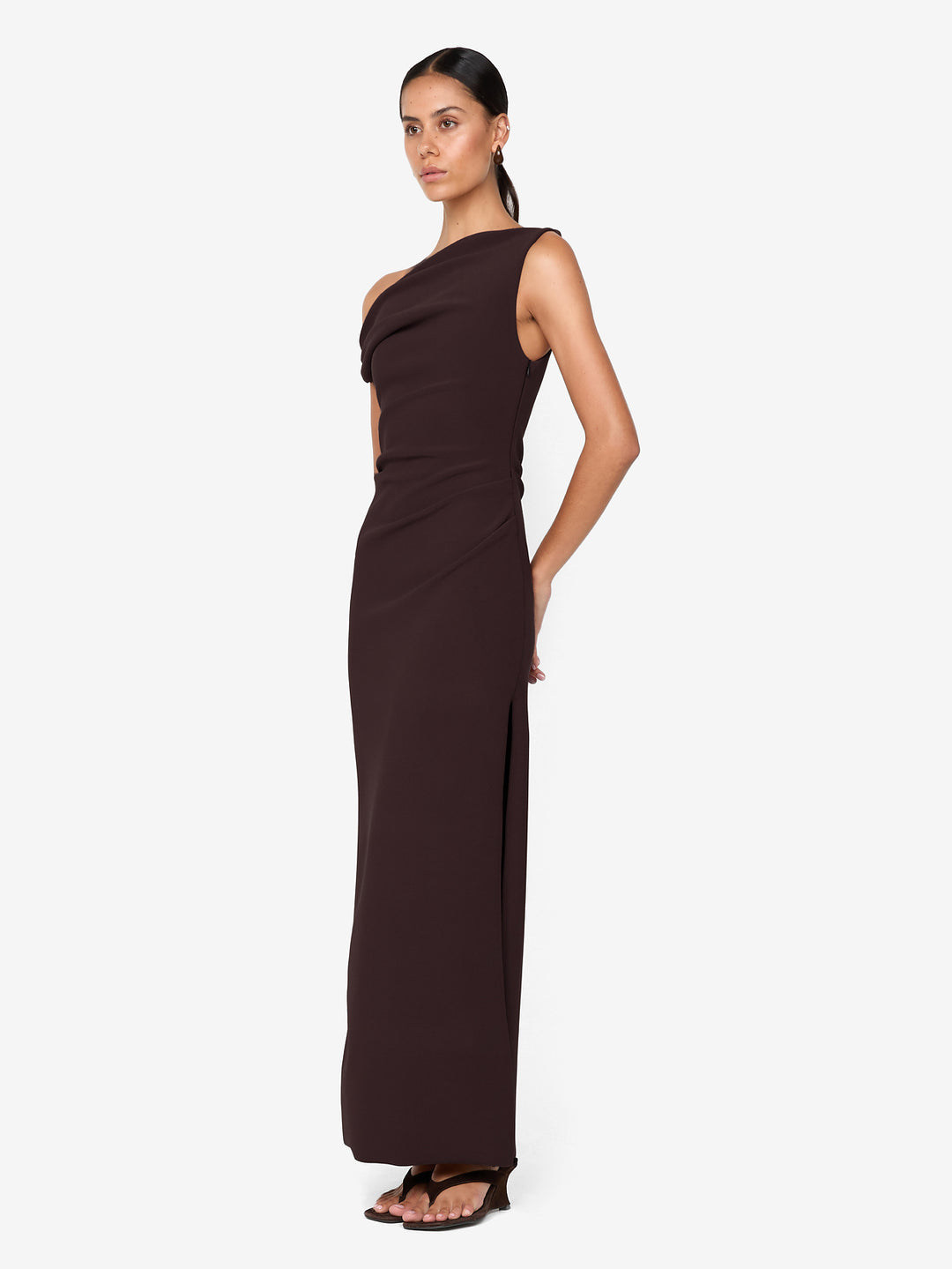 LEORA ASYM MAXI DRESS - DARK CHOCOLATE