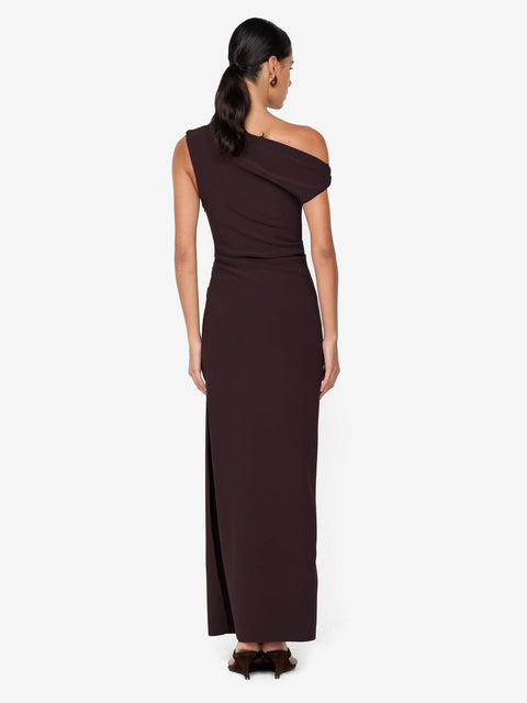 LEORA ASYM MAXI DRESS - DARK CHOCOLATE