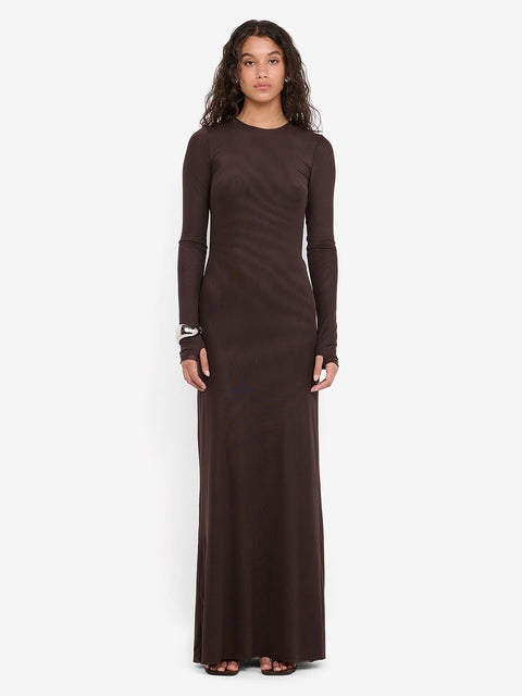JUNIPER LONG SLEEVE MAXI DRESS - DARK CHOCOLATE