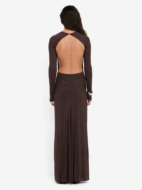 JUNIPER LONG SLEEVE MAXI DRESS - DARK CHOCOLATE
