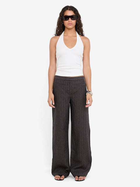 ZURI STRAIGHT LEG PANT - CHARCOAL STRIPE