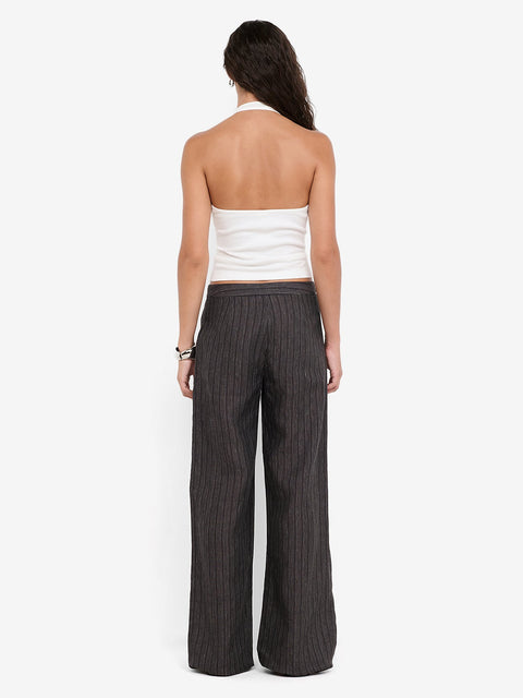 ZURI STRAIGHT LEG PANT - CHARCOAL STRIPE