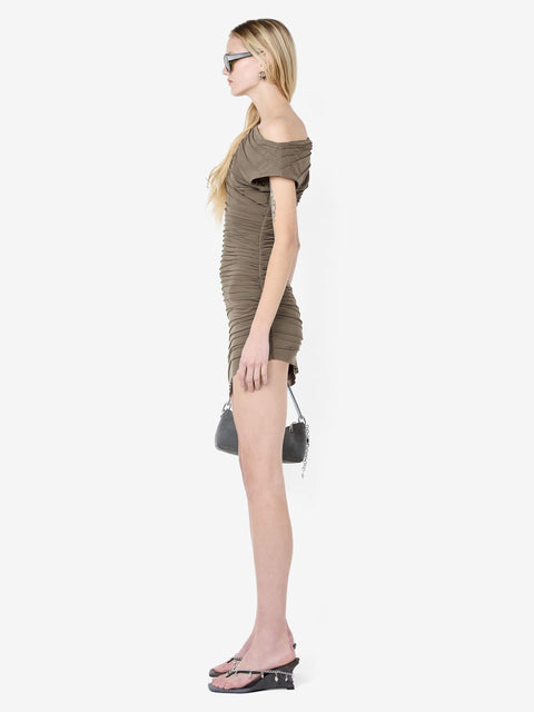 BRENNA PINTUCK MINI DRESS - KHAKI