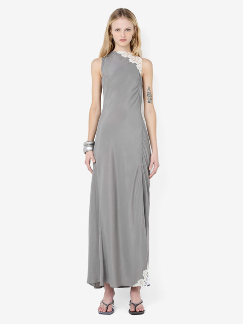 CHATEAU SPLIT MAXI DRESS - SLATE GREY/IVORY