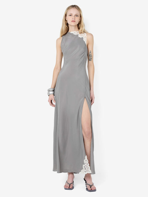 CHATEAU SPLIT MAXI DRESS - SLATE GREY/IVORY