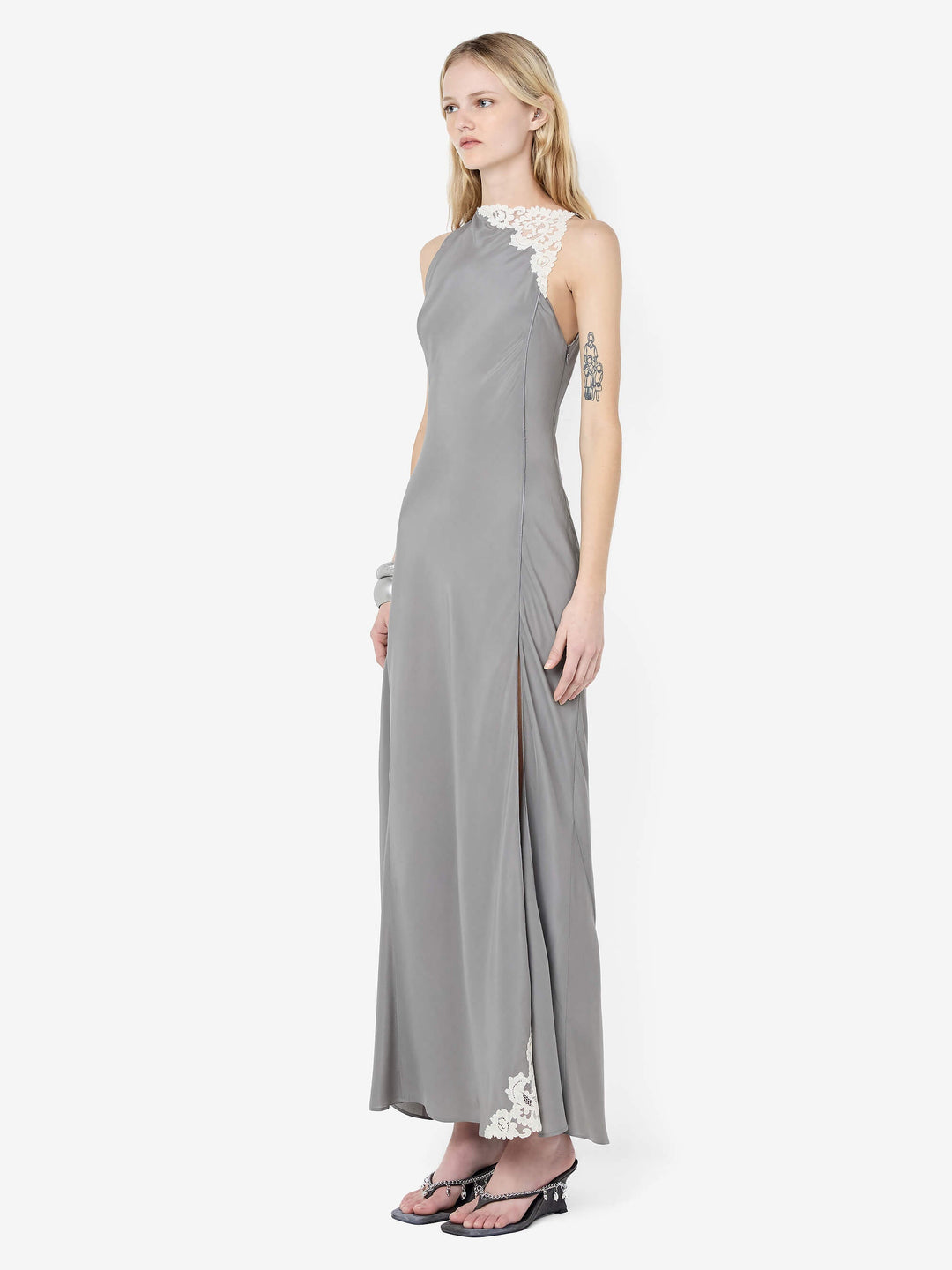 CHATEAU SPLIT MAXI DRESS - SLATE GREY/IVORY