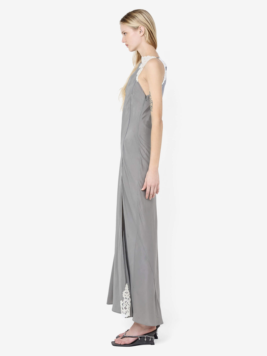 CHATEAU SPLIT MAXI DRESS - SLATE GREY/IVORY