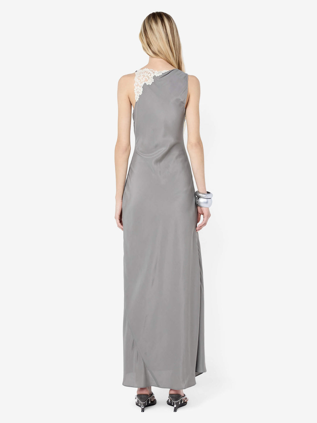 CHATEAU SPLIT MAXI DRESS - SLATE GREY/IVORY