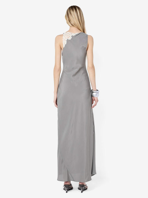 CHATEAU SPLIT MAXI DRESS - SLATE GREY/IVORY