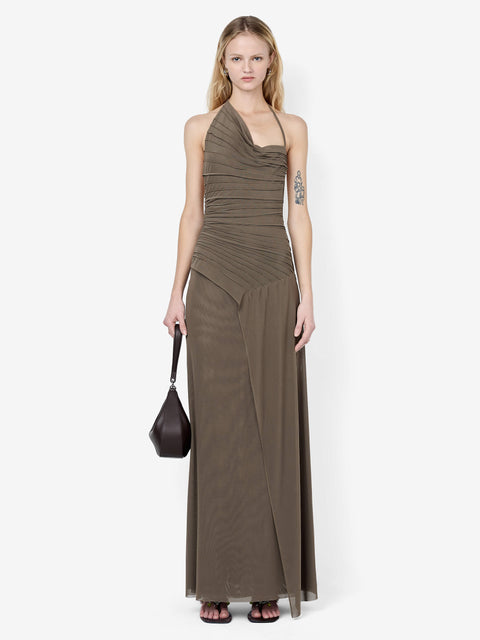 BRENNA PINTUCK MAXI DRESS - KHAKI