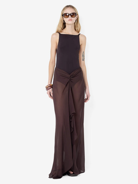 SOLENNE BACKLESS MAXI DRESS - DARK CHOCOLATE