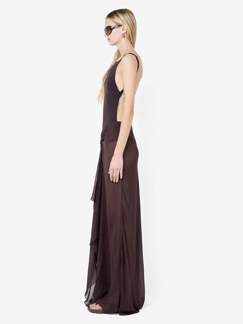 SOLENNE BACKLESS MAXI DRESS - DARK CHOCOLATE