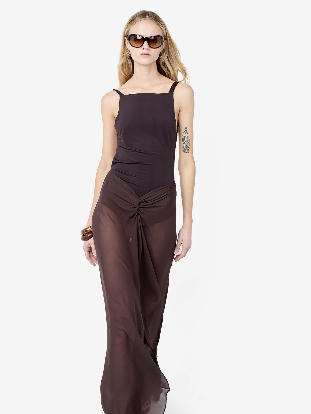 SOLENNE BACKLESS MAXI DRESS - DARK CHOCOLATE