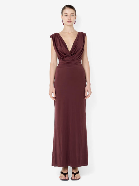 BRIGITTE COWL NECK MAXI DRESS - BLACKBERRY