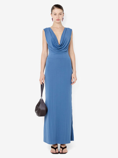 BRIGITTE COWL NECK MAXI DRESS - STEEL BLUE