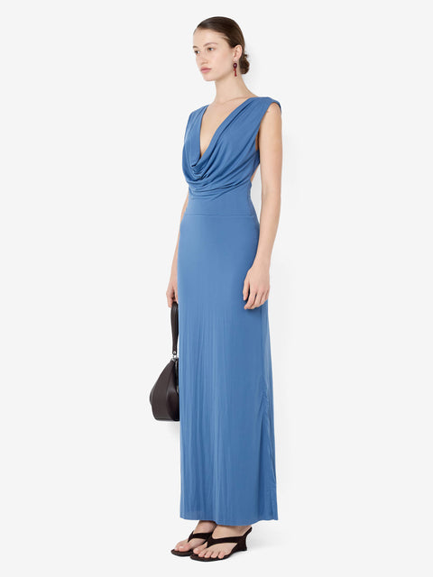 BRIGITTE COWL NECK MAXI DRESS - STEEL BLUE