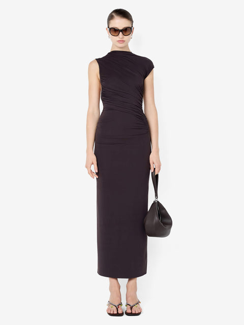 SOLENNE TWIST MAXI DRESS - DARK CHOCOLATE