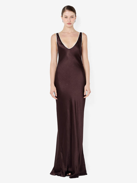 MARCY CUTOUT MAXI DRESS - DARK CHOC/SNOW