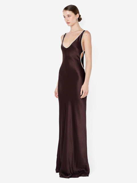 MARCY CUTOUT MAXI DRESS - DARK CHOC/SNOW