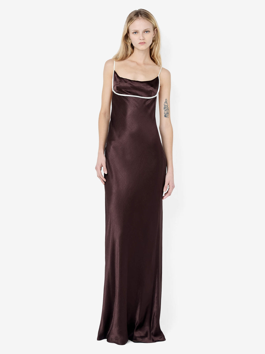 MARCY COWL NECK MAXI DRESS - DARK CHOC/SNOW
