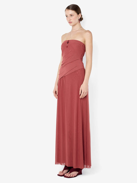ISIDORE STRAPLESS MAXI DRESS - GARNET
