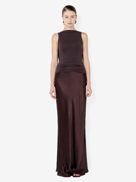 MIRABELLE COWL NECK MAXI DRESS - DARK CHOC/ESPRESSO