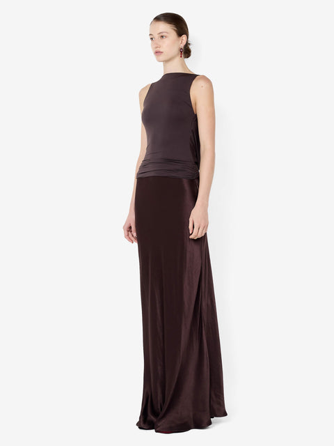 MIRABELLE COWL NECK MAXI DRESS - DARK CHOC/ESPRESSO