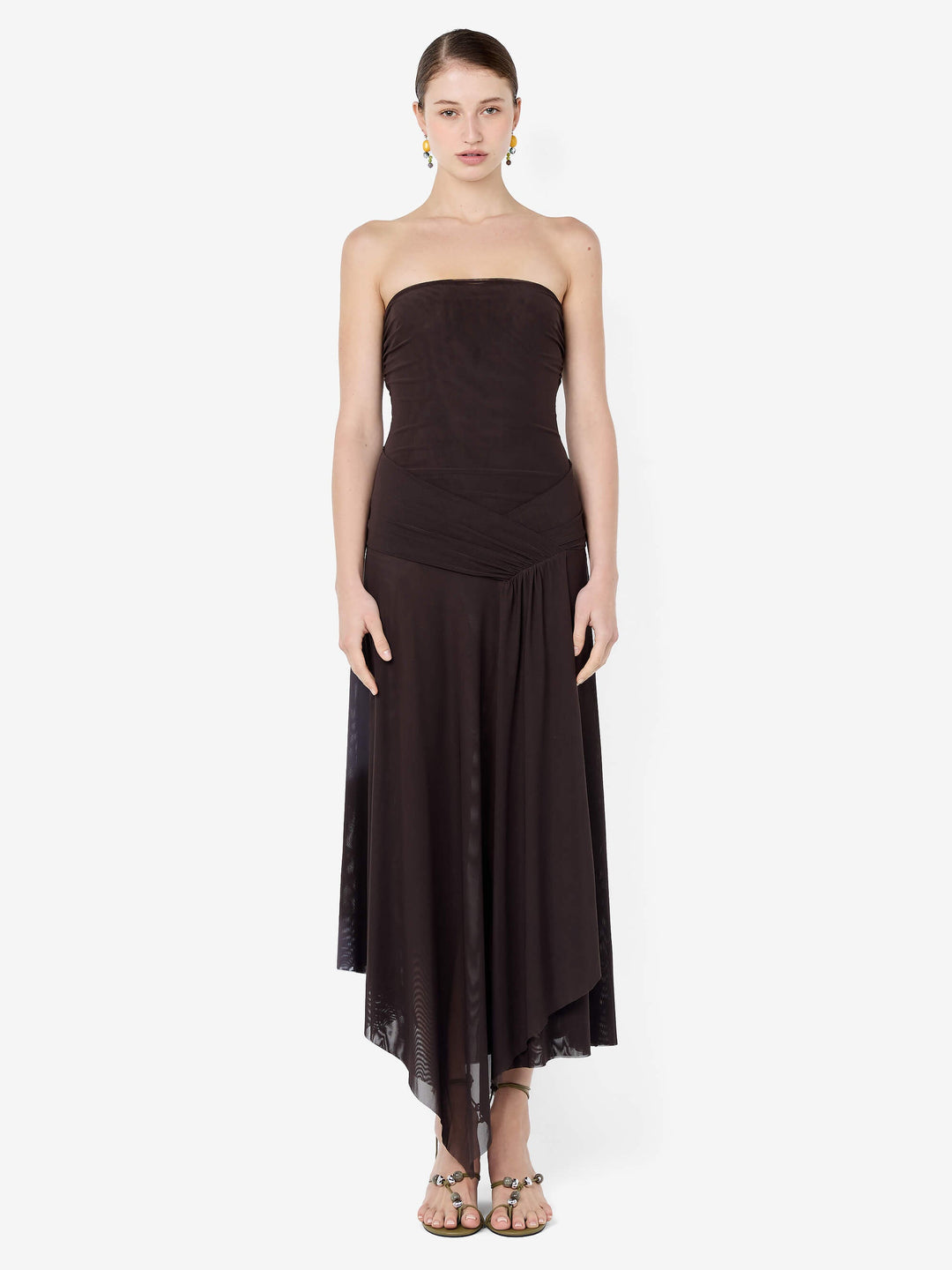 EVA STRAPLESS MIDI DRESS - DARK CHOCOLATE