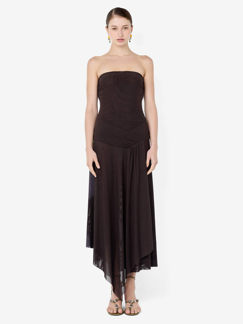 EVA STRAPLESS MIDI DRESS - DARK CHOCOLATE