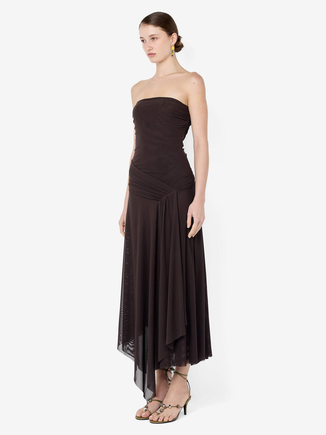 EVA STRAPLESS MIDI DRESS - DARK CHOCOLATE