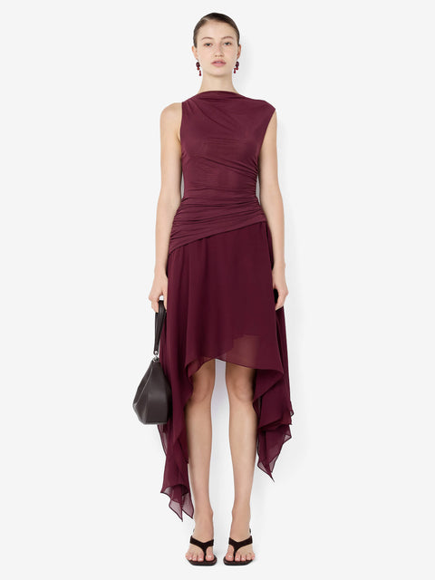 NICO ASYM MIDI DRESS - BLACKBERRY