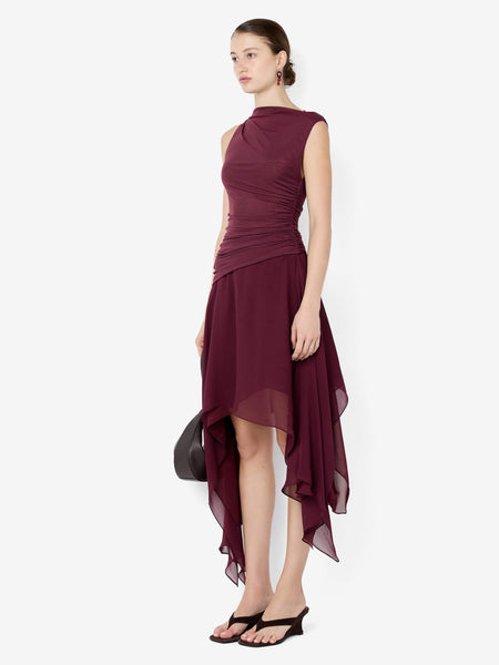 bec and bridge ruby asym midi dress NICO ASYM MIDI DRESS - BLACKBERRY