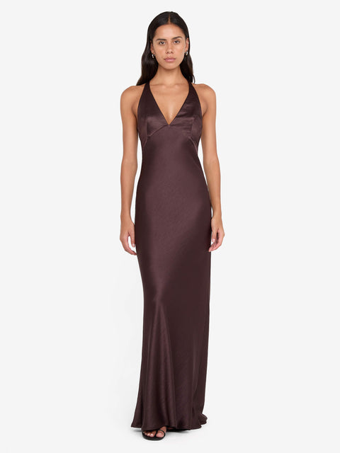 THE DREAMER V NECK DRESS - DARK CHOCOLATE